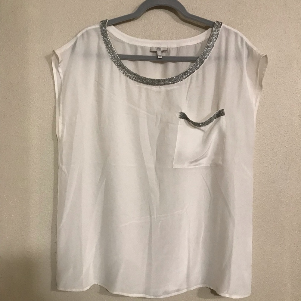 Joe 100% silk top off white tunic Sz L